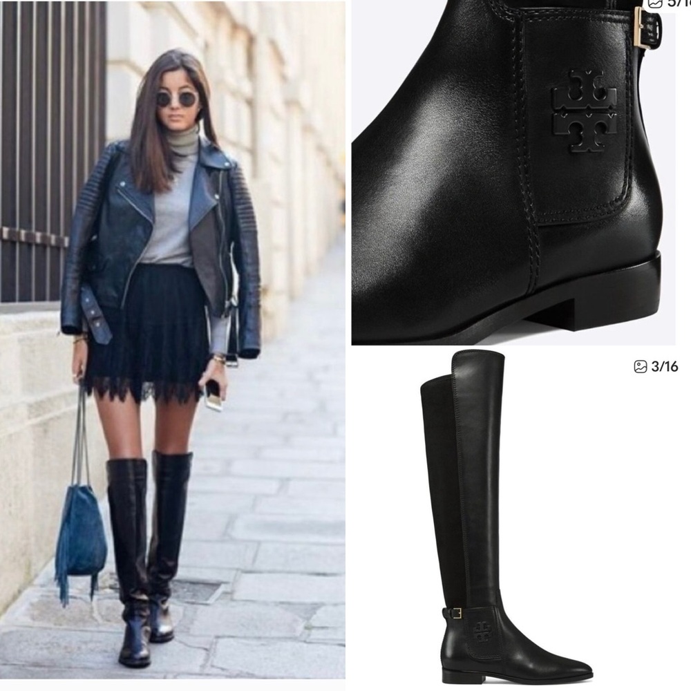 Tory Burch Wyatt 2 over knee two tone black riding boots genuine leather 6.5